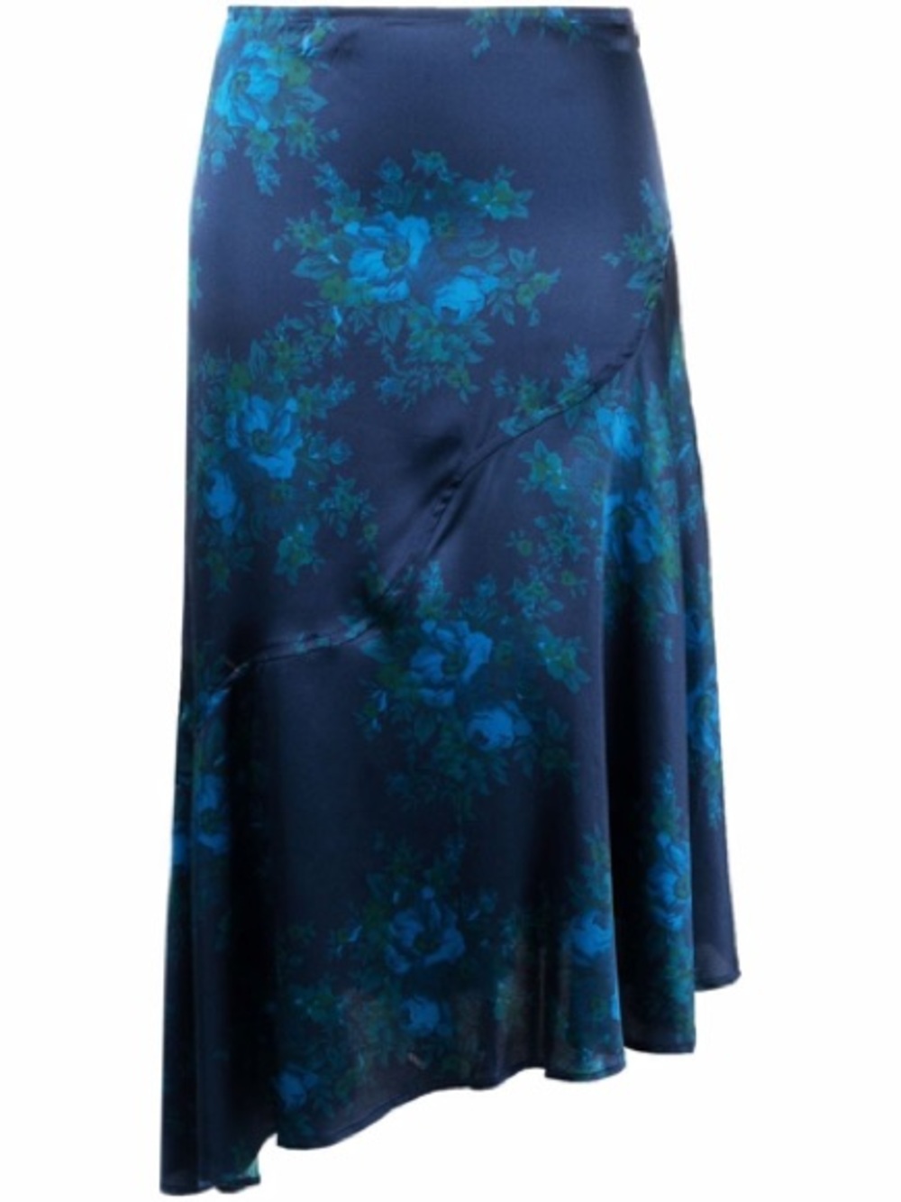 Ganni Navy Blue Floral Satin Midi Skirt